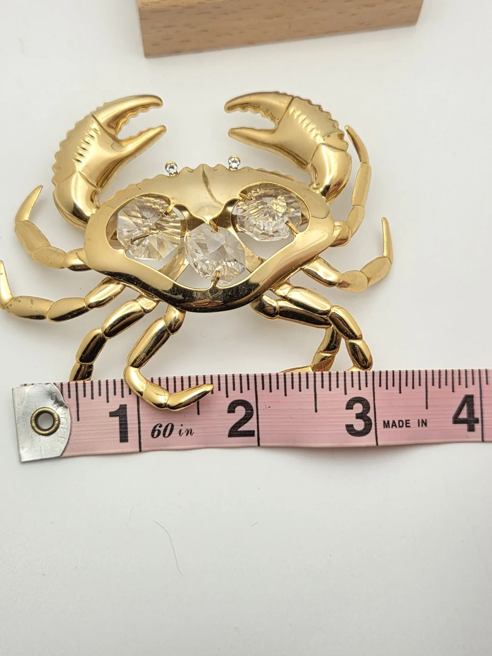 Vintage Gold Crab Frame Topper Crystal Rhinestone 3.5”